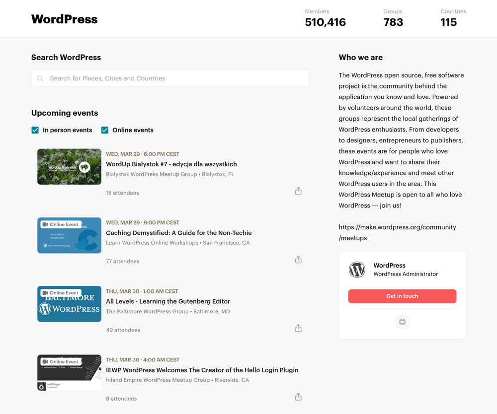 lista de reuniones de wordpress