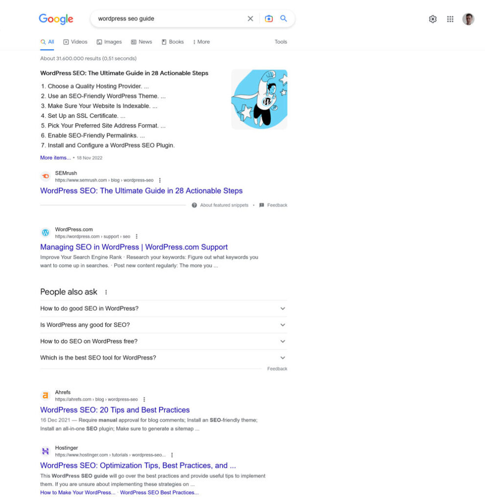 Finden Sie WordPress-Hilfeinhalte über Google