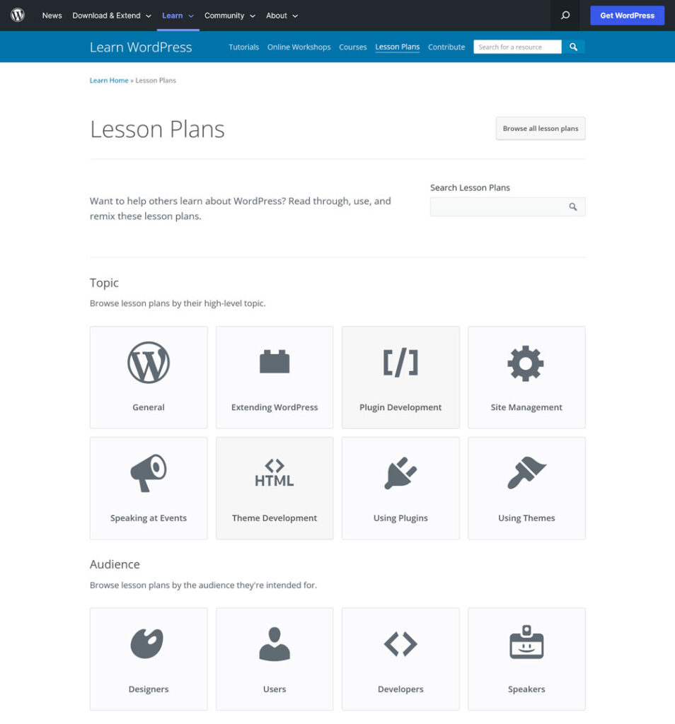 apprendre les plans de cours wordpress