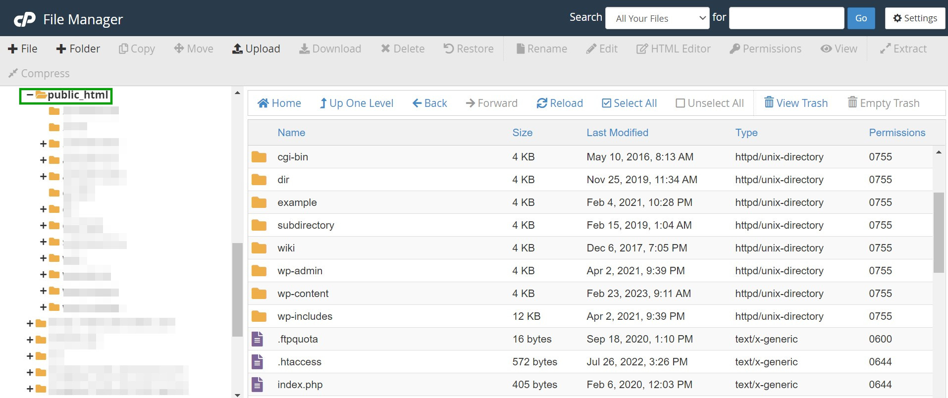 encontrando a pasta public_html no cpanel