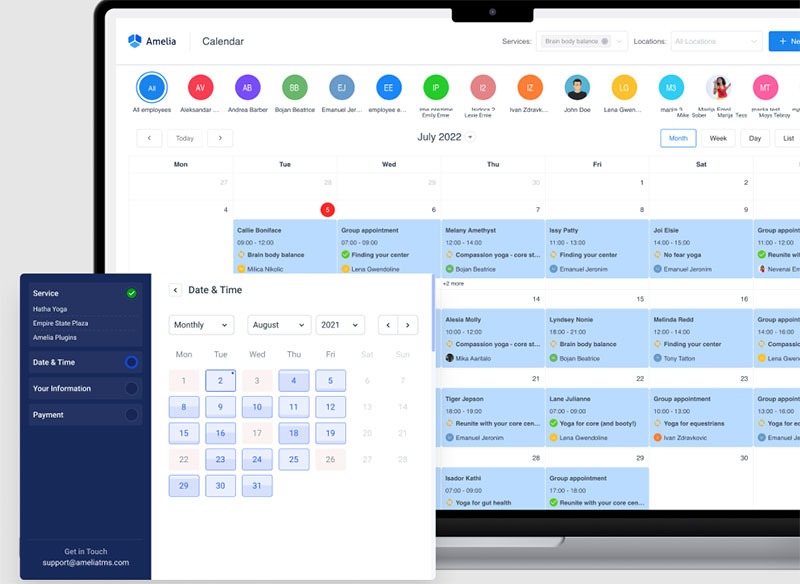 Visão geral do calendário de agendamento de Amelia