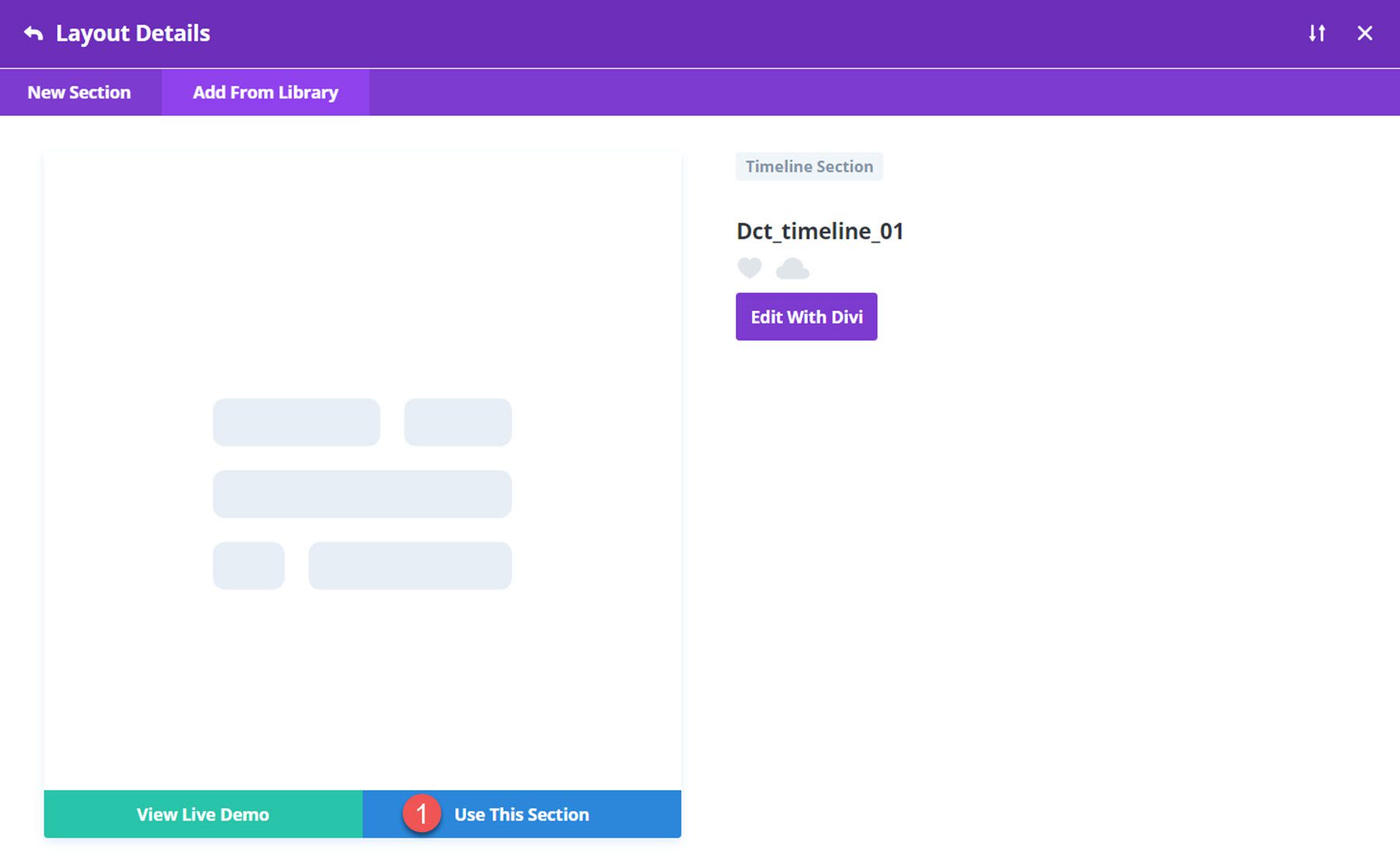 Evidențierea produsului Divi Divi Timeline Layouts Pack Install 2