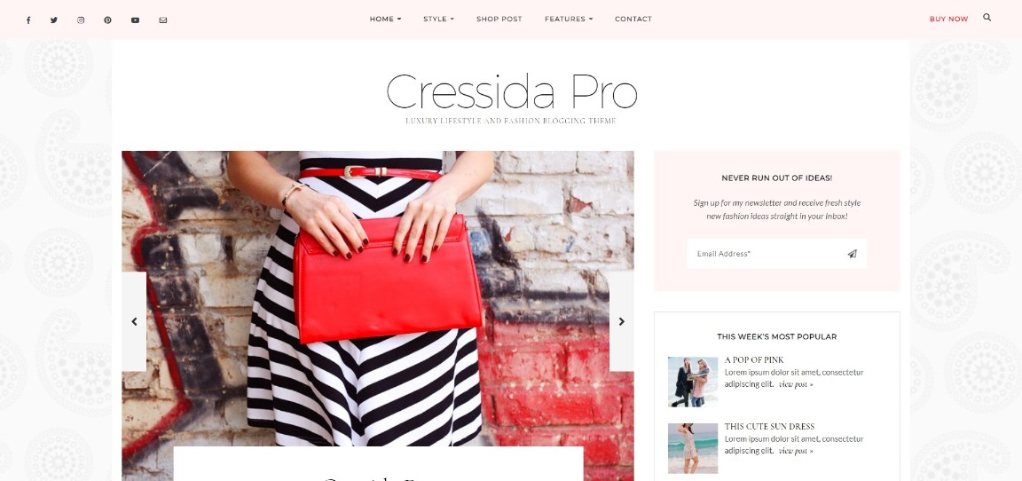 Cressida Pro Luxury Lifestyle und Fashion Blogging Theme Demo