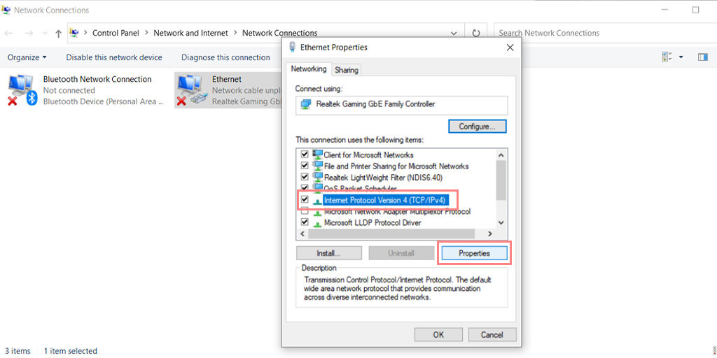 Checking Internet Protocol Version 4 (TCP/IPv4)