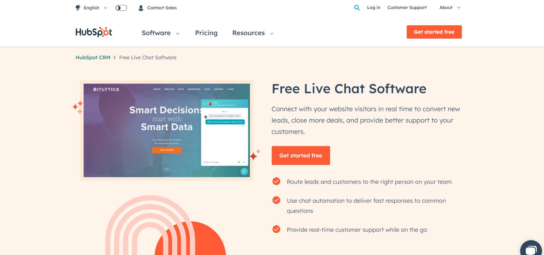 Software Hubspot Live Chat - Pagina de pornire aprilie 2023