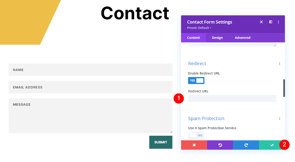 Comment rediriger après avoir rempli le formulaire de contact Divi