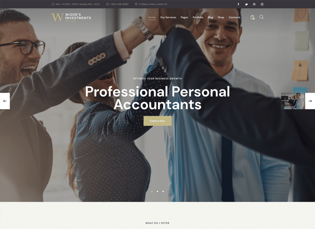 Wizor's - Investments & Business Consulting Insurance WordPress 主题