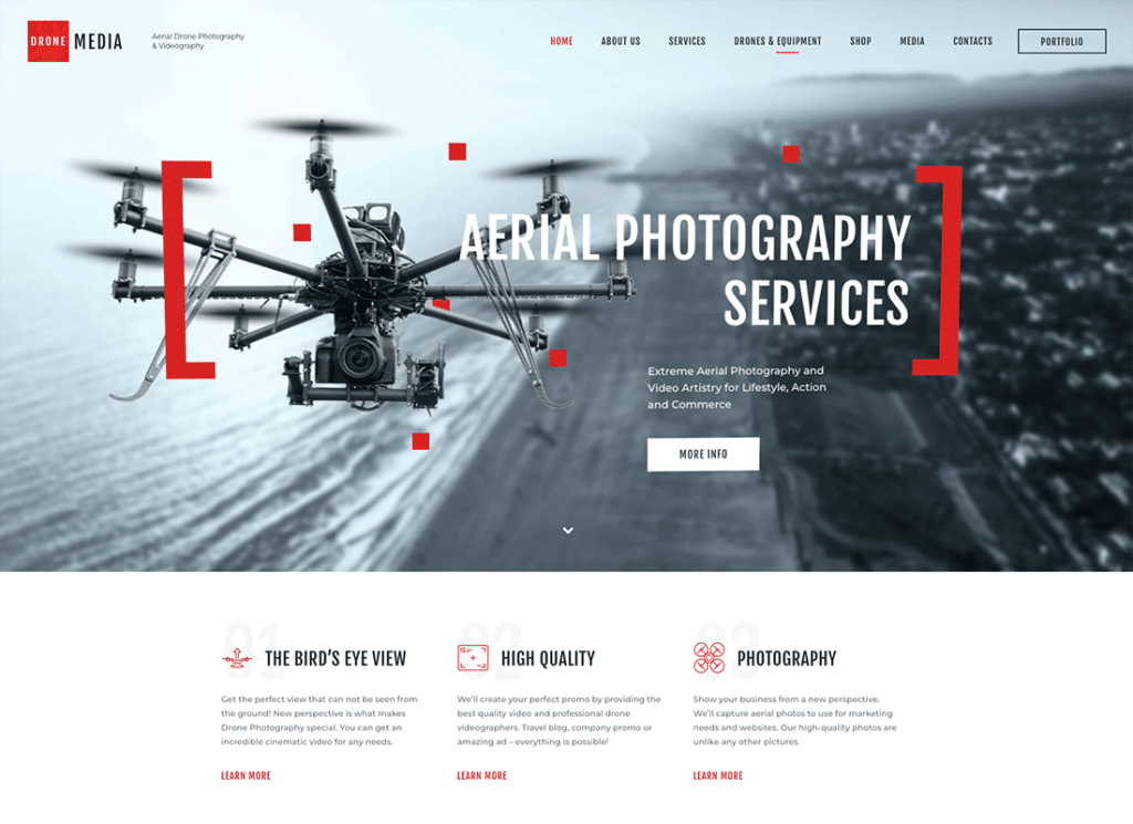 Drone Media - Tema WordPress Fotografi Udara & Videografi