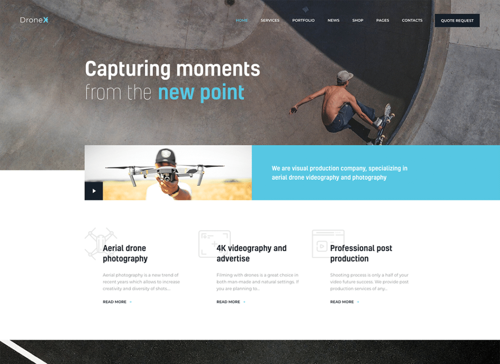 DroneX — motyw WordPress do fotografii i filmowania z lotu ptaka