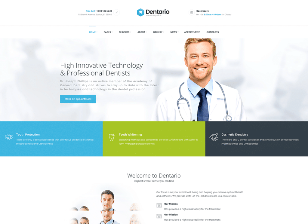 Dentario - Tema de WordPress para dentistas, médicos y sanitarios