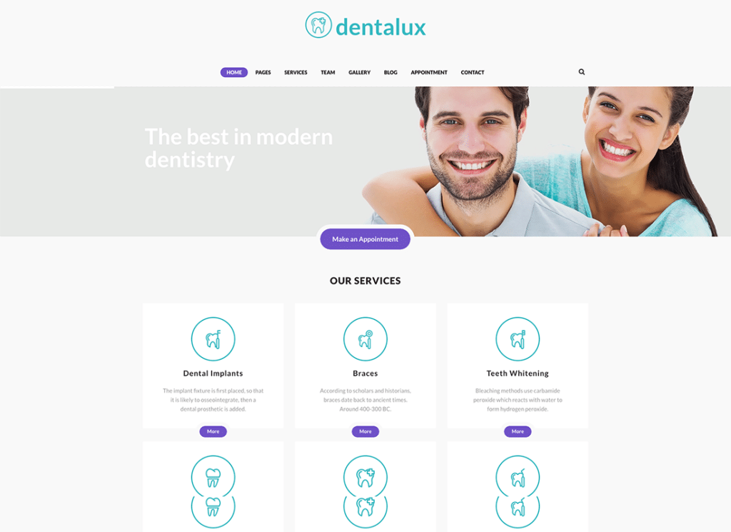 Dentalux - 歯科医の医療およびヘルスケアの WordPress テーマ