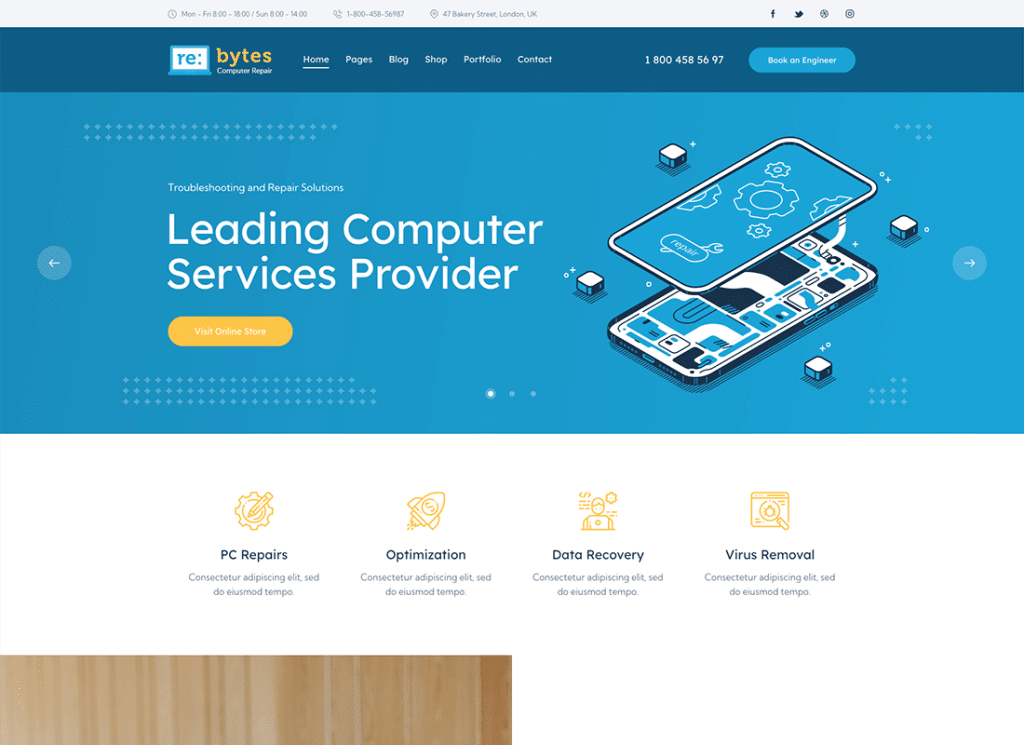 Re:bytes - Thème WordPress pour le service de réparation d'électronique et d'ordinateurs
