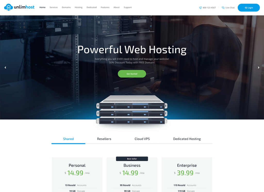 UnlimHost - Tema WordPress de Hospedagem na Web e Tecnologia da Internet