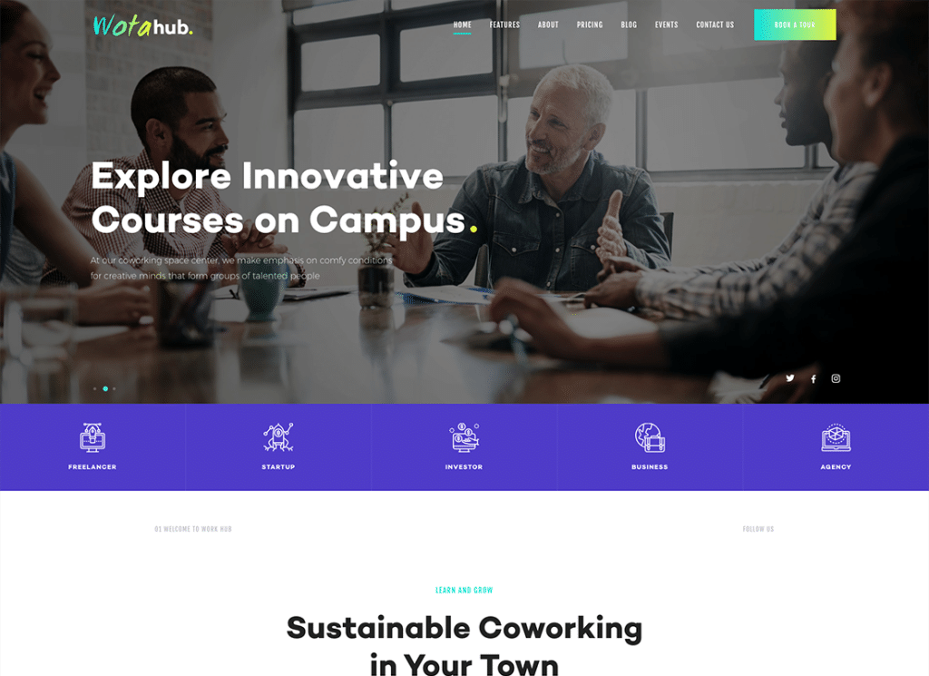 WotaHub - Tema WordPress para Espaço de Coworking