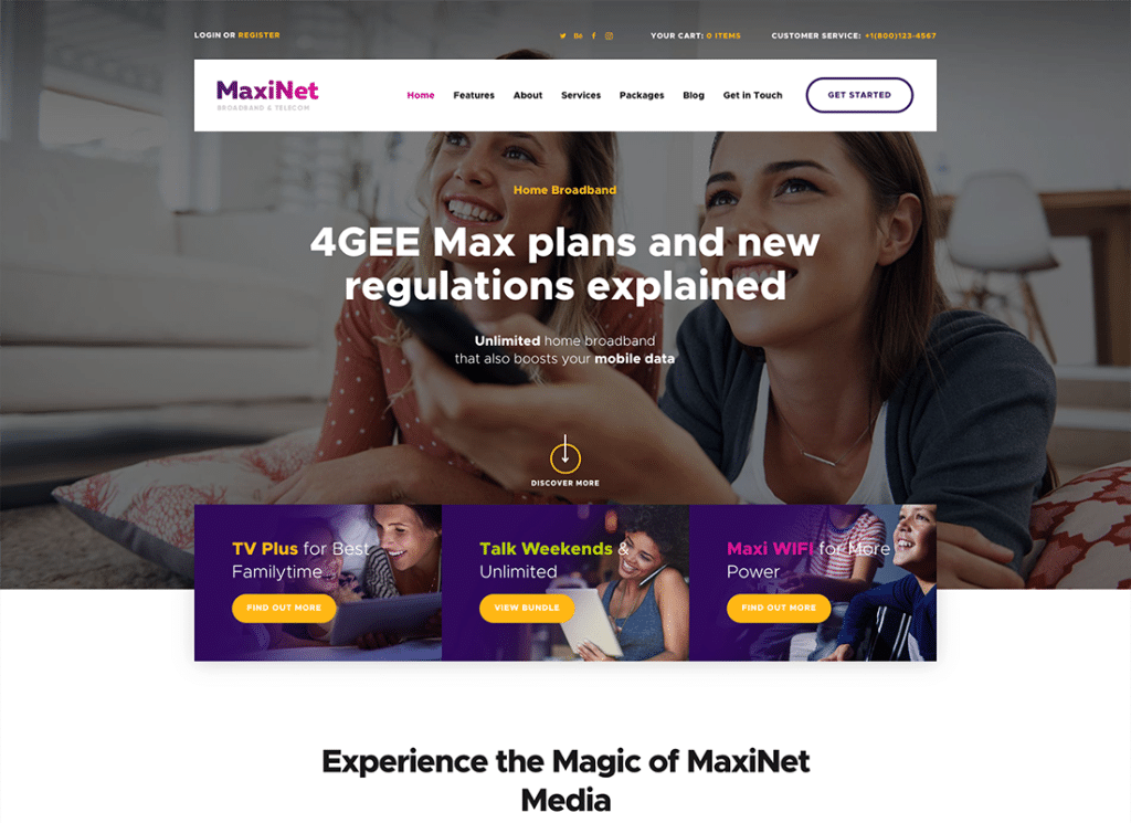 MaxiNet - Geniş Bant ve Telekom İnternet Sağlayıcı WordPress Teması