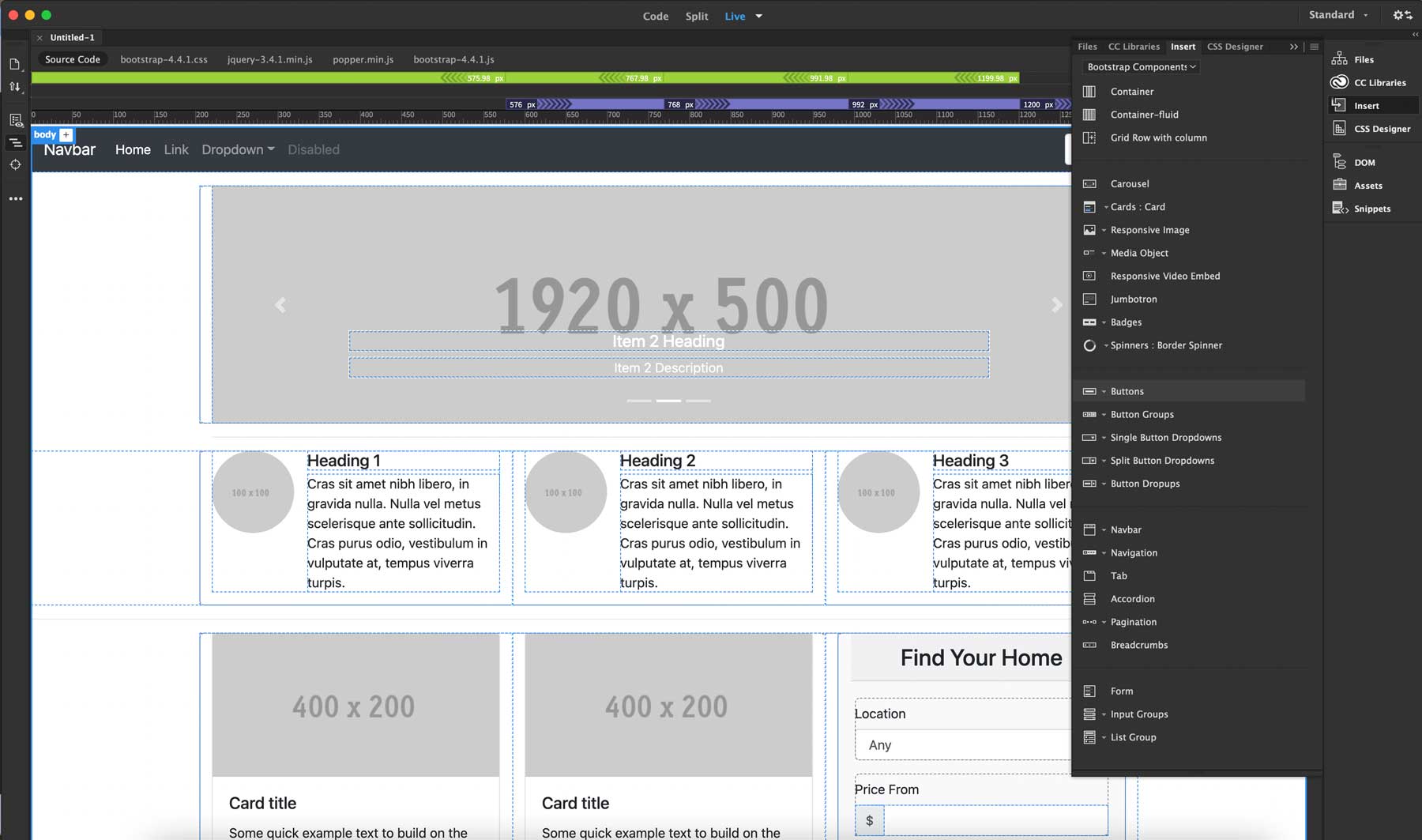 Komponen WordPress vs Dreamweaver Bootstrap