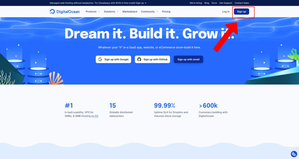 mendaftar ke DigitalOcean