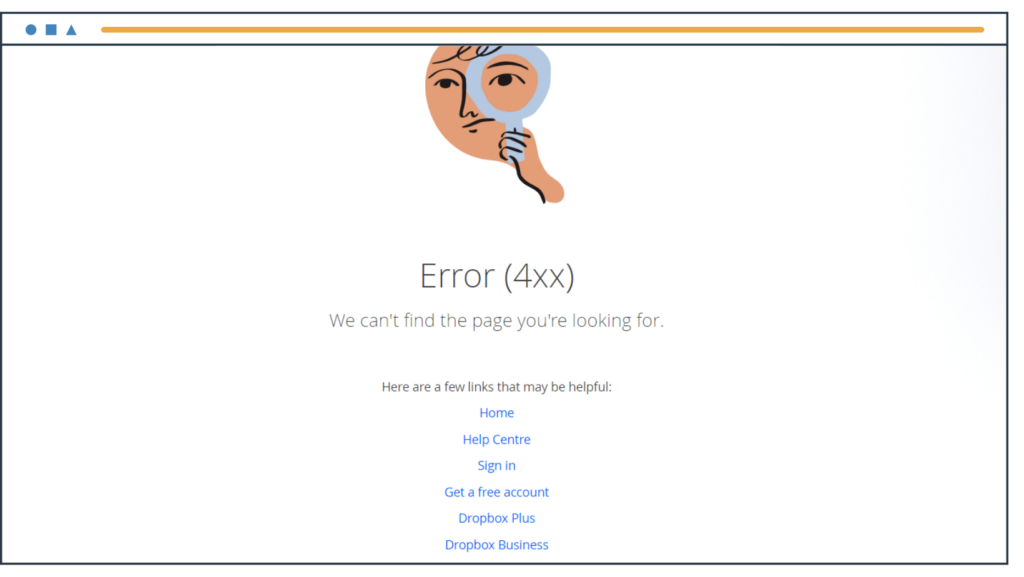 مثال على صفحة الخطأ 404 لـ Dropbox