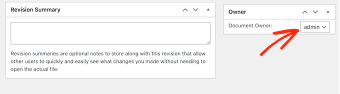 Changing a document owner's in the WordPress admin area
