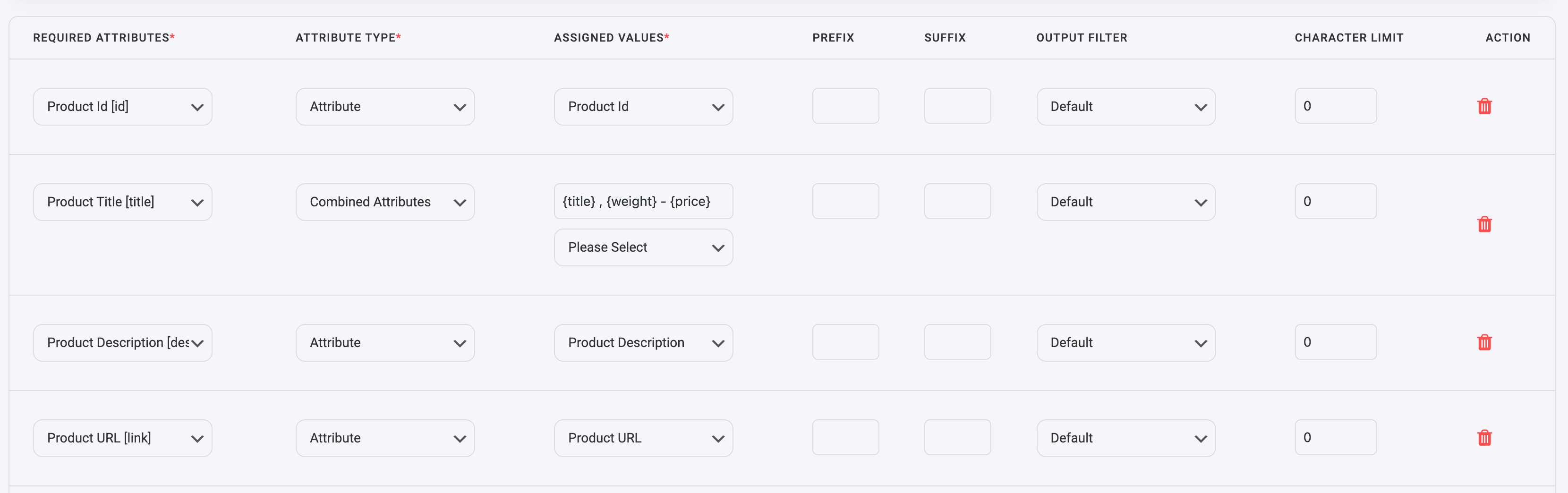 Valores de atributos combinados com separador (título do produto)