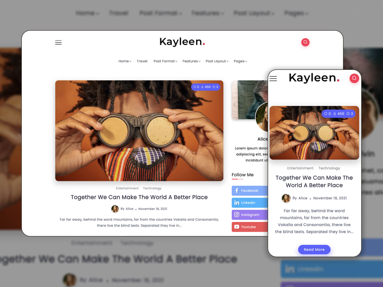 Kayleen 的屏幕截图是采用浅色方案的最佳 Elementor 博客模板之一。