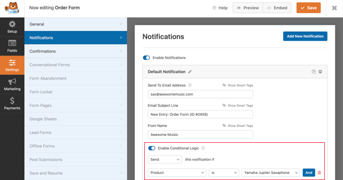 WPForms Conditional Logic for Sending Notifications