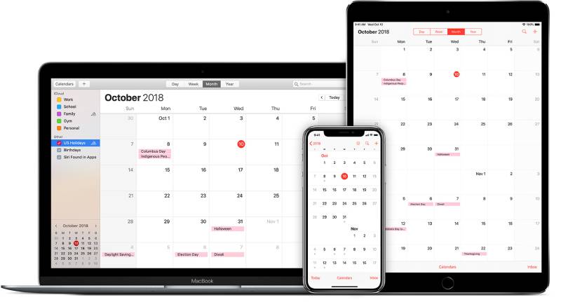 MacBook, iPhone, dan iPad menampilkan kalender