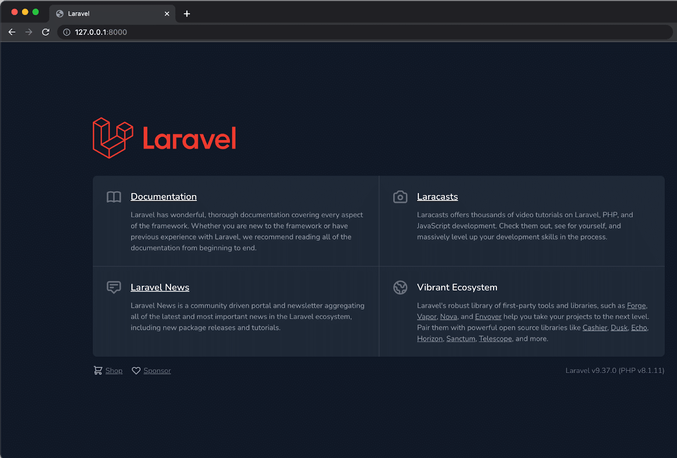 Laravelアプリケーションのウェルカムページ