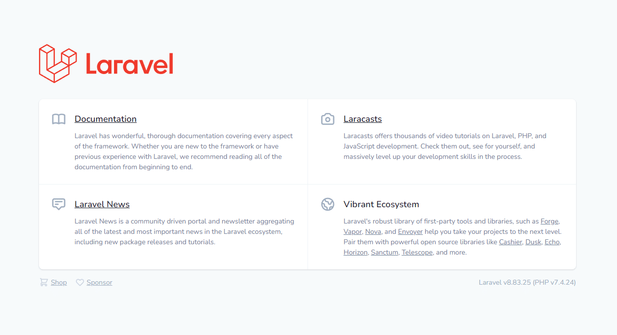 La página de inicio de Laravel