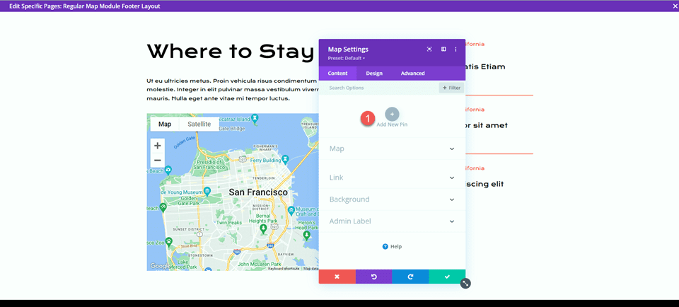 Divi 全角地图 VS 地图模块正则加图钉