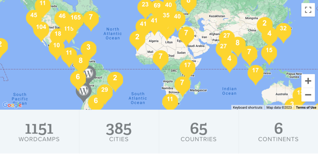 Dünya çapında sayılan WordCamps'in bir ekran görüntüsü- WordCamp Sylhet