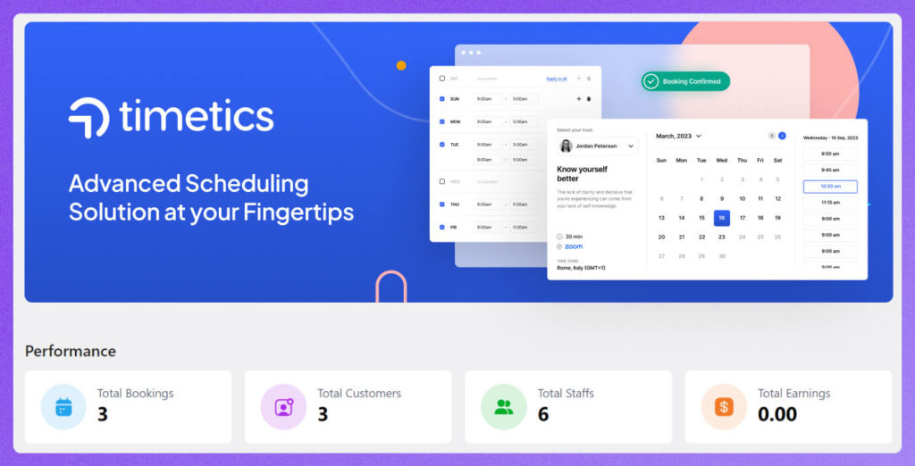 Скриншот панели Timetics Dashboard