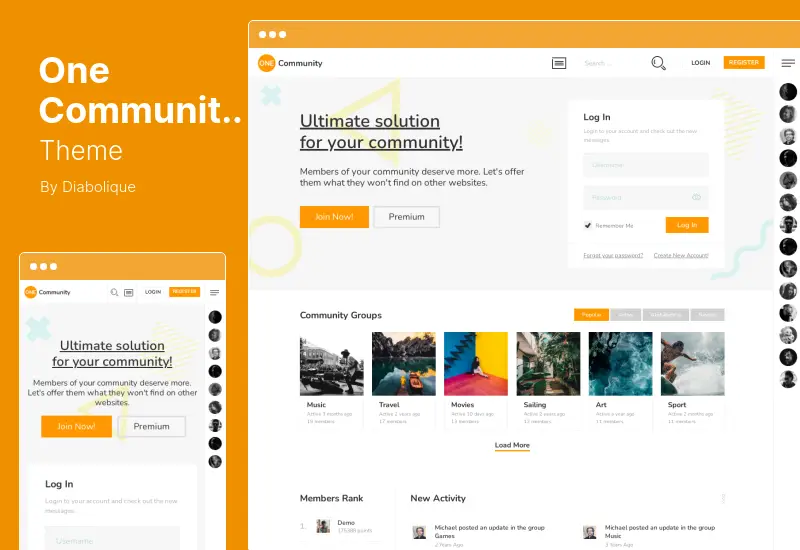 Tema de OneCommunity - Tema de membresía de BuddyPress