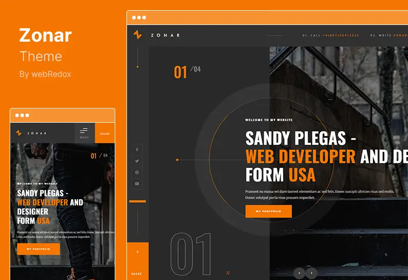 Zonar テーマ - 個人ポートフォリオ WordPress テーマ