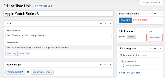 Checking for 404 errors using the Health Check tool