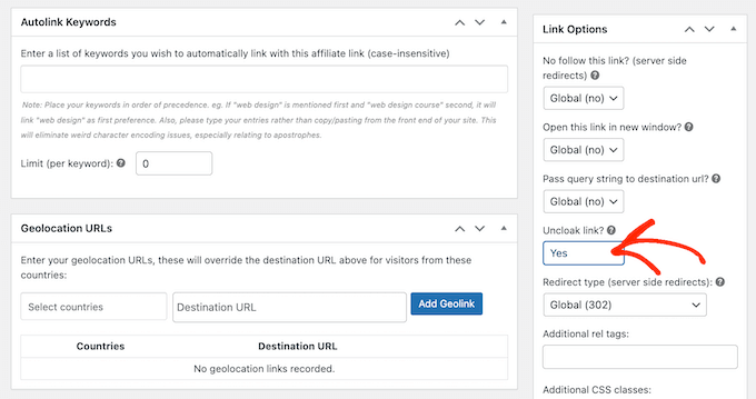 ThirstyAffiliates' smart uncloaking feature