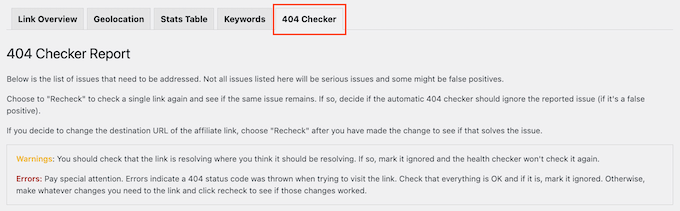 ThirstyAffiliates' 404 checker 