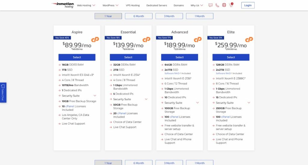 harga hosting server deducated inmotion