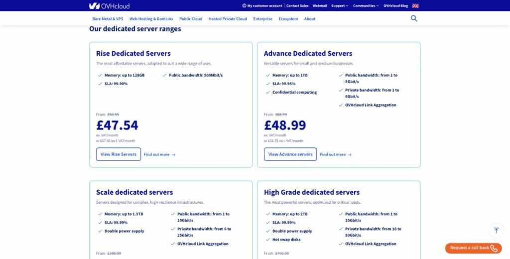 Tarifs serveur dédié cloud ovh