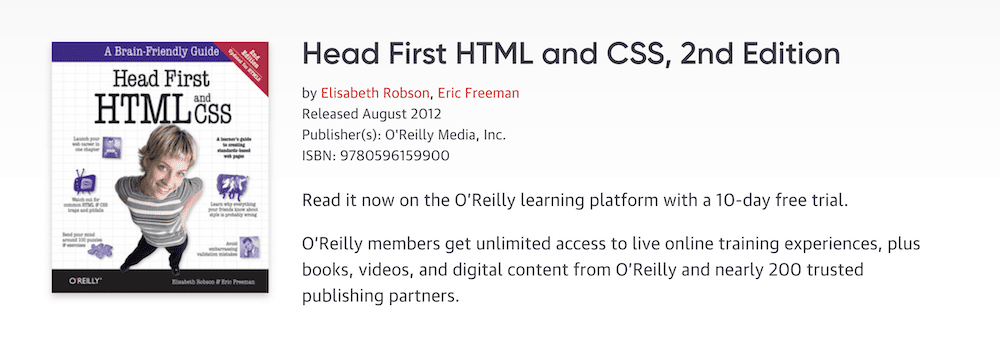 ปกหนังสือ Head First HTML และ CSS และข้อความแจ้ง