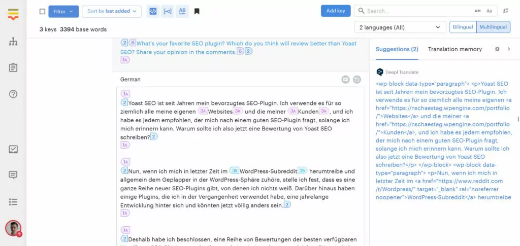 Übersetzungsvorschlag mit HTML-Markup