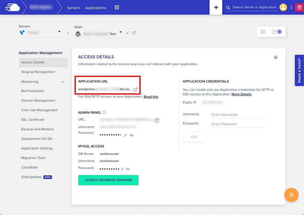 URL temporaire Cloudways