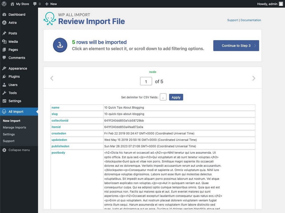 Revisar contenido importado