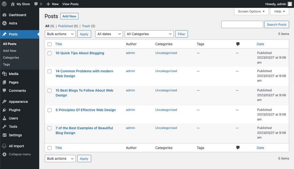 บทความที่นำเข้าสู่ WordPress