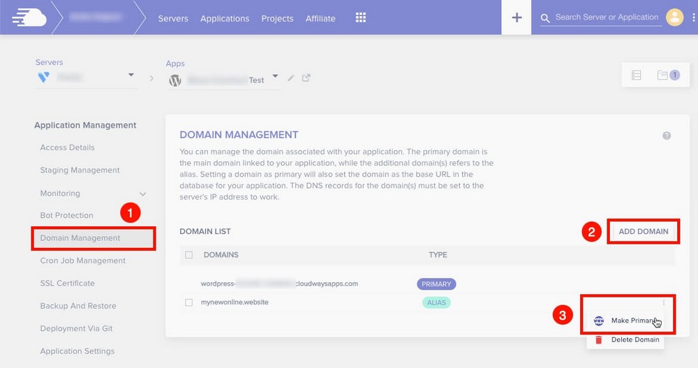 Fügen Sie eine neue Domain in Cloudways hinzu