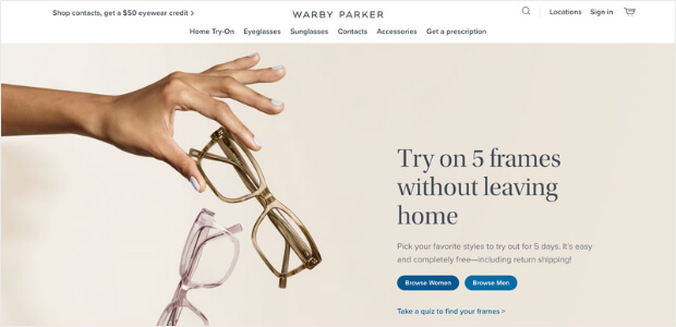 página de inicio de warby parker