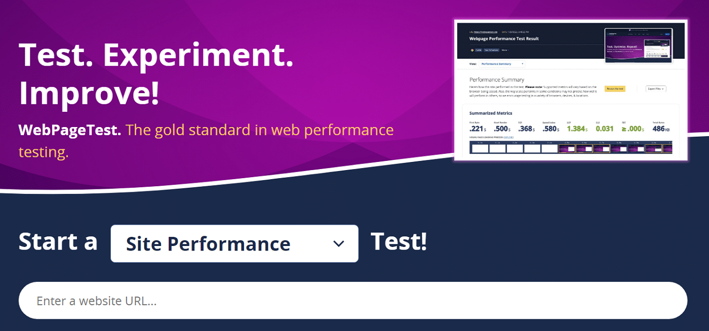 หน้าแรกของ WebPageTest