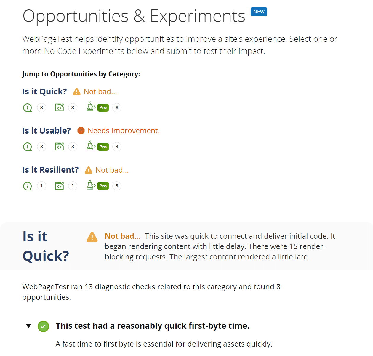 ส่วนโอกาสและการทดสอบบน WebPageTest