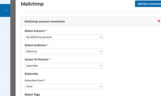 Mailchimp integration settings WPForms