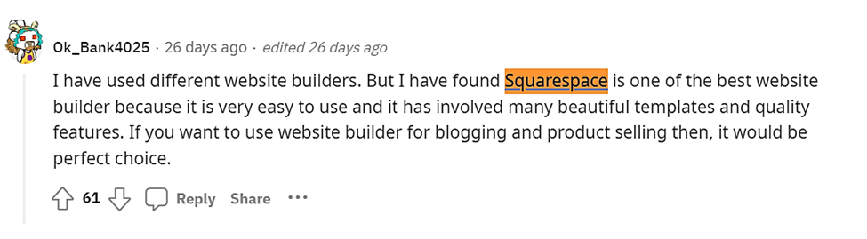 เทมเพลตเว็บไซต์ Squarespace ตาม reddit